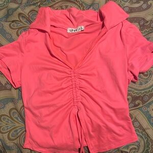 hot pink crop top with drawstring in the front